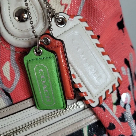 Coach Poppy Coral Floral Sequin Glam Canvas Shoulder Bag EUC - Picture 3 of 16